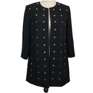 Kasper Black Studded Open Front Coat Jacket Size 6